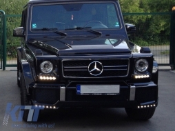 Első hűtőrács Mercedes W463 G-osztály (1990-2012) G65 AMG Look zongoralakk fekete, króm kerettel-image-6011043
