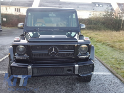 Első hűtőrács Mercedes W463 G-osztály (1990-2012) New G65 G63 AMG Look zongoralakk fekete-image-6023470