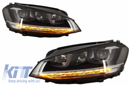 Első lámpák 3D LED DRL Volkswagen Golf 7 VII (2012-2017) ezüst R-Line LED kanyarodó lámpák-image-5990532