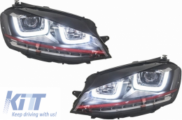 Első lámpák 3D LED DRL Volkswagen Golf 7 VII (2012-2017) piros R20 GTI Look LED folyamatos kanyarodó lámpa-image-6004296