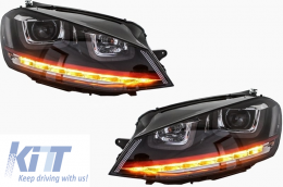 Első lámpák 3D LED DRL Volkswagen VW Golf 7 VII (2012-2017) piros R20 GTI Look LED folyamatos dinamikus sorozatos kanyarodó lámpák RHD-image-6022869