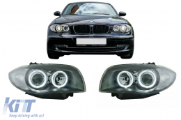 Első lámpák Angel Eyes BMW 1er E87 2004-2007 2 Körgyűrű Fekete-image-6077638