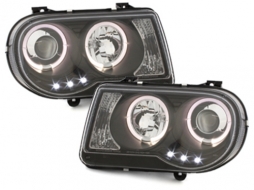 Első lámpák Chrysler 300C 04-08 angyalszemek 2 körgyűrűs fekete-image-5986207