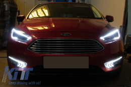 Első lámpák LED DRL Ford Focus III Mk3 (2015-2017) Bi-Xenon Design dinamikus folyású irányjelző lámpák démon kinézet-image-6049426