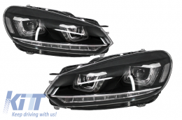 Első lámpák VW Golf 6 VI (2008-2013) Golf 7 3D LED DRL U-Design LED Folyamatos kanyarodó lámpa króm-image-6003215