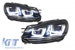 Első lámpák VW Golf 6 VI (2008-2013) Golf 7 3D LED DRL U-Design LED Folyamatos kanyarodó lámpa króm-image-6003216
