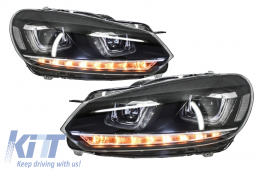 Első lámpák VW Golf 6 VI (2008-2013) Golf 7 3D LED DRL U-Design LED Folyamatos kanyarodó lámpa króm-image-6003217