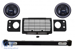 image-17-Első lökhárító, hűtőrács és fedelek Land Rover Defender 90 110 (1990-2016) modellekhez, Fekete, SVX Design, 7 hüvelykes CREE LED fényszórók Angel Eye DRL