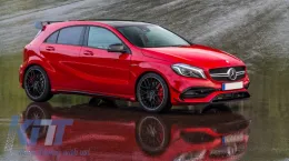 Első lökhárító koptató és légterelő szett Mercedes A-osztály W176 Facelift AMG Line (2015-2018), zongoralakk fekete-image-6057494