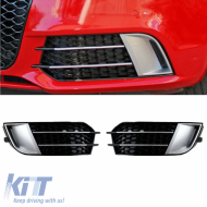 Első lökhárító oldalsó rács Audi A1 8X 2010-2014 RS1 Look Fényes fekete / Ezüst Bal & Jobb 2 darab-image-6300658