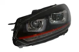 Első lökhárító VW Golf VI (2008-2013) R20 design, fényszórókkal, LED nappali menetfénnyel és dinamikus irányjelzővel, piros GTI csíkkal-image-6021180