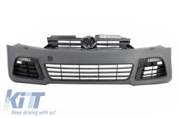Első lökhárító VW Golf VI (2008-2013) R20 design, fényszórókkal, LED nappali menetfénnyel és dinamikus irányjelzővel, piros GTI csíkkal-image-6021184
