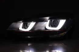 Első lökhárító VW Golf VI (2008-2013) R20 design, fényszórókkal, LED nappali menetfénnyel és dinamikus irányjelzővel, piros GTI csíkkal-image-6021192