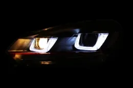 Első lökhárító VW Golf VI (2008-2013) R20 design, fényszórókkal, LED nappali menetfénnyel és dinamikus irányjelzővel, piros GTI csíkkal-image-6021193