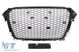 image-38-Embléma nélküli hűtőrács Audi A4 B8 Facelift (2012-2015) RS Design méhsejt mintás zongoralakk fekete PDC-vel