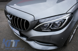 Emprós Grília katállhlh gia Mercedes C-Class W205 S205 C205 (2014-2018) GT-R Panamericana Schediasmós Mavro Chrómio me kámera 360-image-6062463