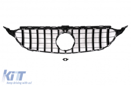 Emprós Grília katállhlh gia Mercedes C-Class W205 S205 C205 (2014-2018) GT-R Panamericana Schediasmós Mavro Chrómio me kámera 360-image-6099952