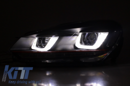 Emprós Profulaktíras katállhlos gia VW Golf VI 6 (2008-2013) GTI Look with Fanária Emprós Golf 7 3D LED Proboleís Hméras (DRL) Schédio U LED Flow Turning Light Red Stripe GTI-image-6027803