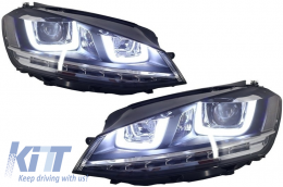 Emprós Profulaktíras katállhlos gia VW Golf VII 7 (2013-2017) R-line Look me Fanária Emprós 3D LED Proboleís Hméras (DRL) FLOWING Dunamikó Sequential Fotismós strofís Ashmí-image-6017968