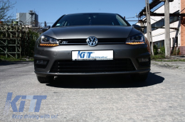 Emprós Profulaktíras katállhlos gia VW Golf VII 7 (2013-2017) R-line Look me Fanária Emprós 3D LED Proboleís Hméras (DRL) FLOWING Dunamikó Sequential Fotismós strofís Ashmí-image-6017971
