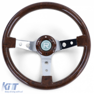 Exclusive sport steering wheel wood look with chrome spokes 350mm for Momo Sparco - ODCAF6012965
