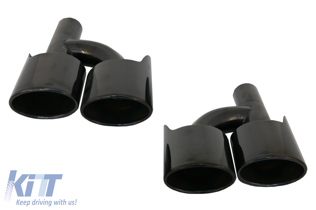 2X Gloss Black Stainless Exhaust Muffler Tip Cover Outlet FOR 14-16 W212 E350 