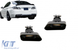 Exhaust Muffler Tips suitable for BMW 5 Series Sedan Touring F10 F11 F18 (2011-2017) 550i V8 LCI Square Design Black Edition-image-6126975