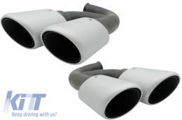 Exhaust Muffler Tips suitable for Porsche Cayenne 92A V6 V8 Diesel (05.2010-09.2014) GTS Design Matte Silver - TY-D054V6