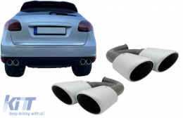 Exhaust Muffler Tips suitable for Porsche Cayenne 92A V6 V8 Diesel (05.2010-09.2014) GTS Design Matte Silver-image-6084477