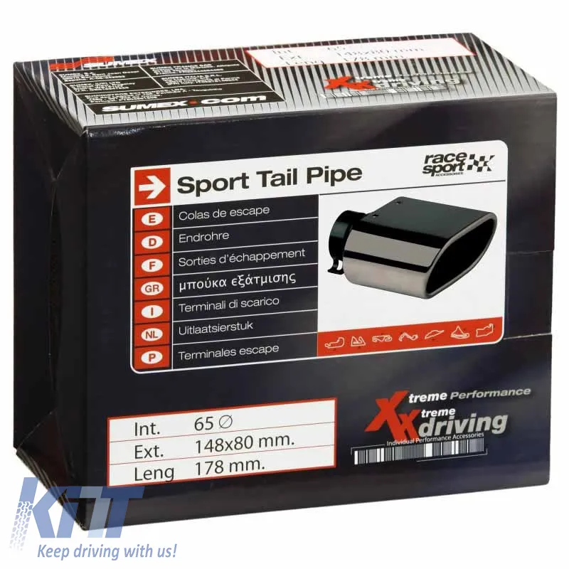 Exhaust Pipe Universal Black F65mm Rectangular 400875G 1 Pc