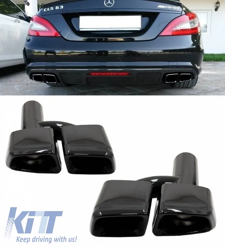 Exhaust Pipes Double suitable for Mercedes-Benz W211, W212, W204, W209, W221, W164, W166 A Design 63 Look Black Edition 2 Pcs