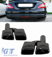 Exhaust Pipes Double Suitable for Mercedes-Benz W211, W212, W204, W209, W221, W164, W166 A Design 63 Look Black Edition 2 Pcs