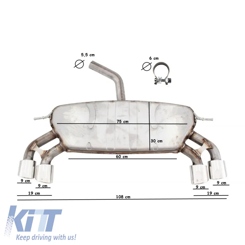 Exhaust System suitable for VW Golf VII (7) R-Design (2013-2019) Catback Muffler R & R-Line