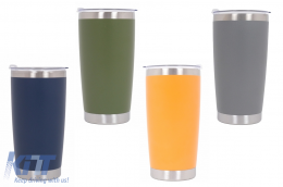 Family Pack 4pcs Thermos Stainless Steel SS304 Insulated Mug with Lid Double Wall Orange Green Gray Blue 20oz 590ml - COCANFAM1