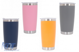 Family Pack 4pcs Thermos Stainless Steel SS304 Insulated Mug with Lid Double Wall Orange Pink Gray Blue 20oz 590ml - COCANFAM2
