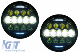 Fanária Emprós CREE LED 7 intsón Amber Halo DRL katállhloi gia Jeep Wrangler TJ & JK (1997-2018)-image-6065746