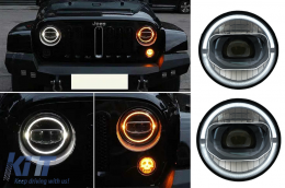 Fanária Emprós CREE LED 7 intsón DRL Máti tou aggélou Amber katállhloi gia metatropí Jeep Wrangler JK (2007-2017) se montélo 2018+-image-6068240