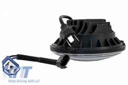 Fanária Emprós CREE LED 7 intsón katállhloi gia Jeep Wrangler JK TJ LJ Land Rover Defender Mercedes W463 Mavro-image-6044169