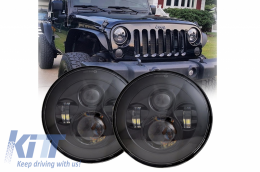 Fanária Emprós CREE LED 7 intsón katállhloi gia Jeep Wrangler JK TJ LJ Land Rover Defender Mercedes W463 Mavro-image-6044187