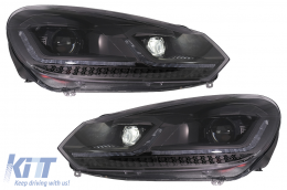 Fanária Emprós LED katállhloi gia VW Golf 6 (2008-2013) me Ananéosh G7.5 Look Mavro Flowing Dunamikó Sequential Fotismós strofís LHD-image-6088137