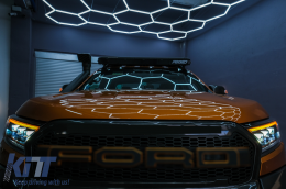 Fanária Emprós LED Light Bar Dunamikí othónh ekkínhshs katállhlo gia Ford Ranger Raptor (2015-2020) LHD Full Mavro House with Sequential Dunamikó Fotismós strofís Mítra Projector-image-6089083