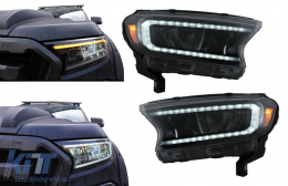 Fanária Emprós LED Light Bar katállhlo gia Ford Ranger (2015-2020) LHD Full Mavro House with Sequential Dunamikó Fotismós strofís-image-6078843