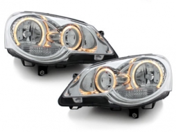 image-9-Headlights suitable for VW Polo 9N3 (04.2005-2009) Angel Eyes 2 Halo Rims Chrome