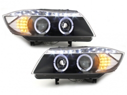 image-64-DAYLINE Headlights suitable for BMW E90 E91 05+ 2 Halo Rims Drl Optic LED Black
