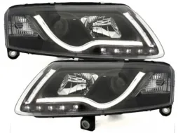image-74-D-LITE LED Headlights suitable for AUDI A6 4F 04-07 DRL Daytime Running Light Black - SWA13SLGXB