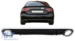 Дифузьор на Задна Броня с накрайници за ауспух, подходящ за Audi A4 B8 Лимузина Avant Pre Facelift (2007-2011) RS4 Дизайн-image-6092817