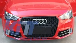 Калъфи за Странични решетки за Капаци за Халогени , подходящи за Audi A1 8X (2010-2015) RS1 Дизайн Черен с вложки от Матиран алуминий-image-6010190