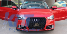 Калъфи за Странични решетки за Капаци за Халогени , подходящи за Audi A1 8X (2010-2015) RS1 Дизайн Черен с вложки от Матиран алуминий-image-6010191