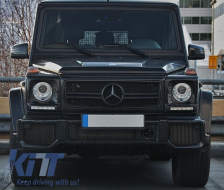 Предна Решетка , подходяща за Mercedes W463 G-Class (1990-2012) New G65 G63 Дизайн Piano Full Черен Edition-image-5994695