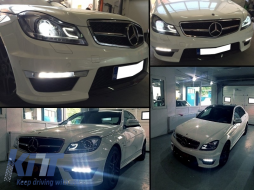 Предна Броня , подходяща за Mercedes C-Class W204 (2012-2014) C63 Facelift Дизайн с DECTANE Фарове DRL Черен монтаж-image-5998025